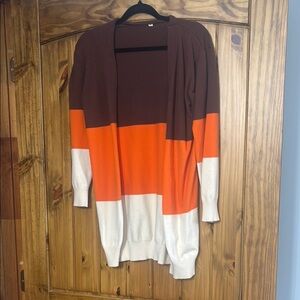 Colorblock Brown, Orange, and Cream Women's Sweater